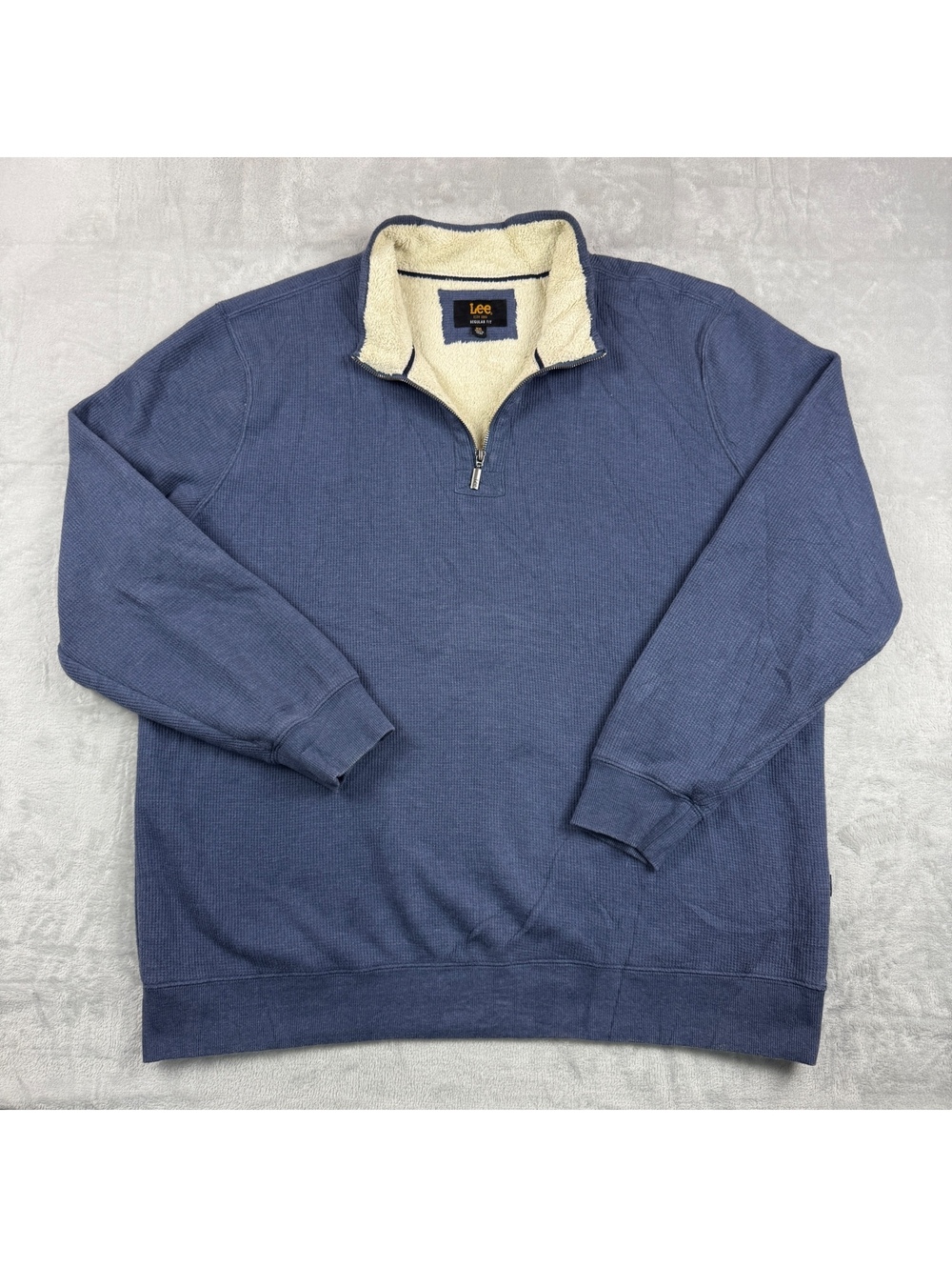 Lee Blue Quarter Zip Sherpa Lined Pullover Sweatshirt Men XXL Cozy Winter Rugged